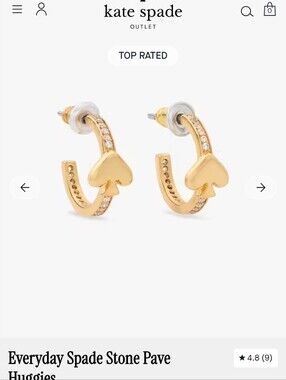 Kate Spade Gold-Tone Spade Pavé Huggie Hoop Earrings
